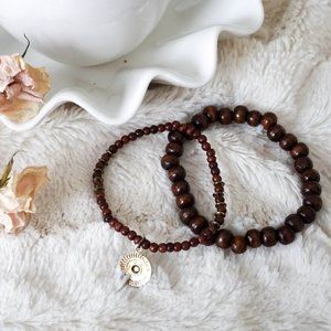 🎉 BOHO-STYLE brown beaded bracelets with gold coin pendant